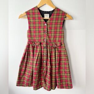 Vintage Laura Ashley Red and Yellow Plaid Kids Casual Dress with Buttons 5-6